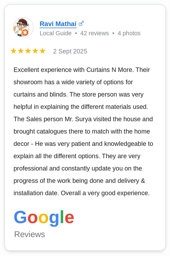 Customer Google review 11 - Curtains N More
